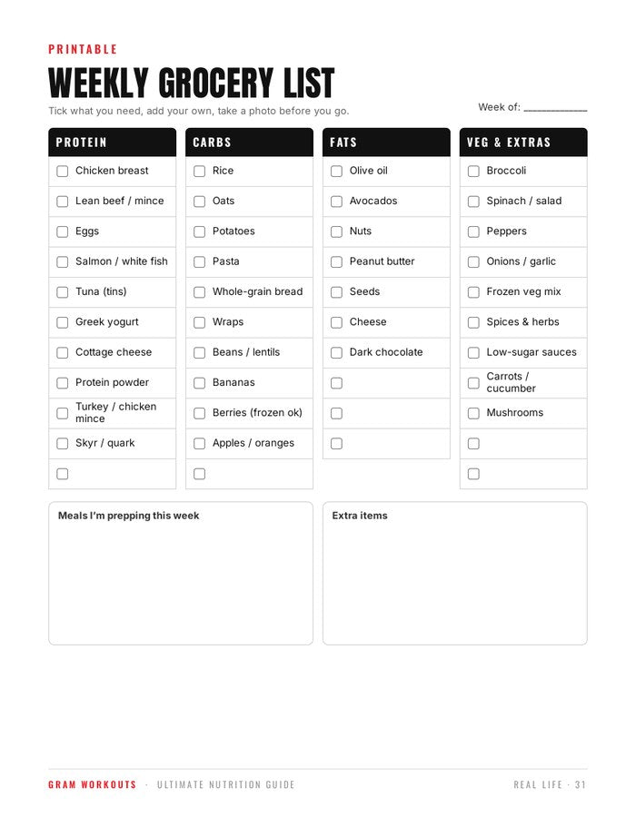 Printable grocery list